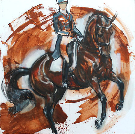 Rosemary Parcell nz horse artist, canter pirouette, oil on canvas